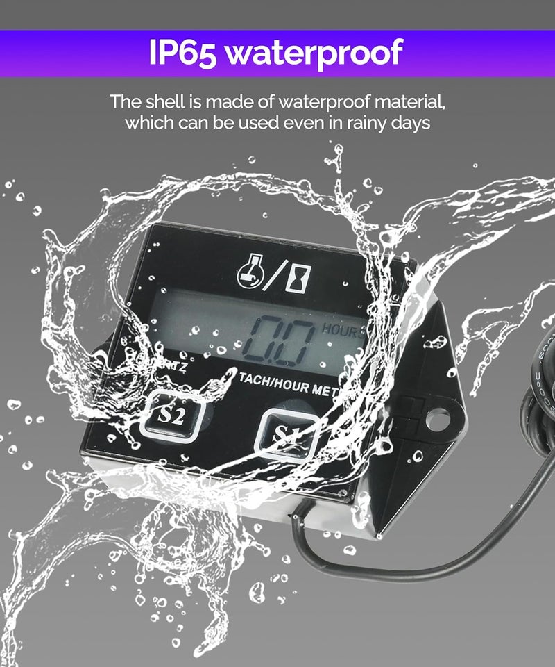RACOONA Digital Tachometer,Hour Meters for Small Engines,Car Accessories Small Engine Hour Meter and Digital Tachometer,Waterproof Inductive Tachometer Gauge for Lawn Mower Tractor Generator - Image 5
